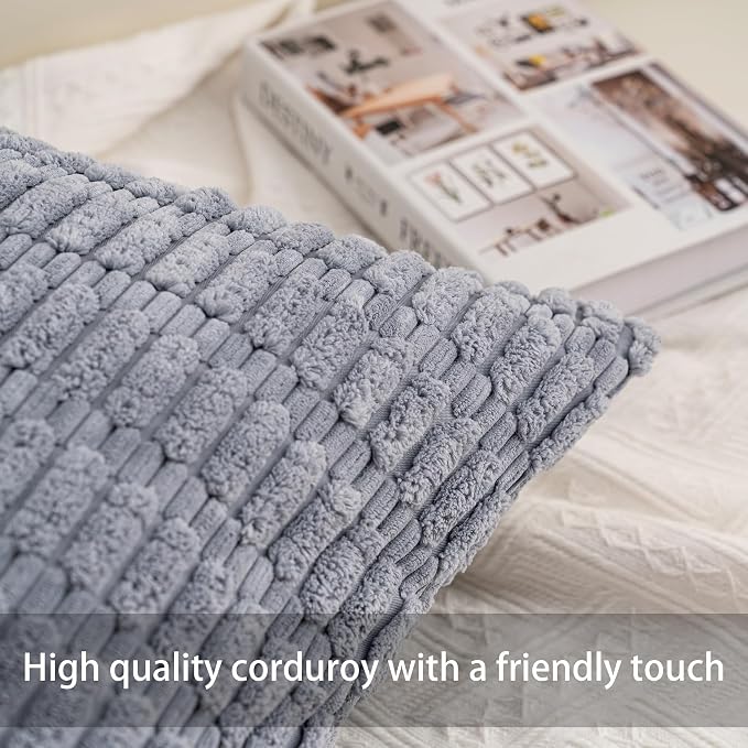 Corduroy Decorative Throw Pillow Covers 14x36 Inch Soft Striped Pillow Covers - Image 2
