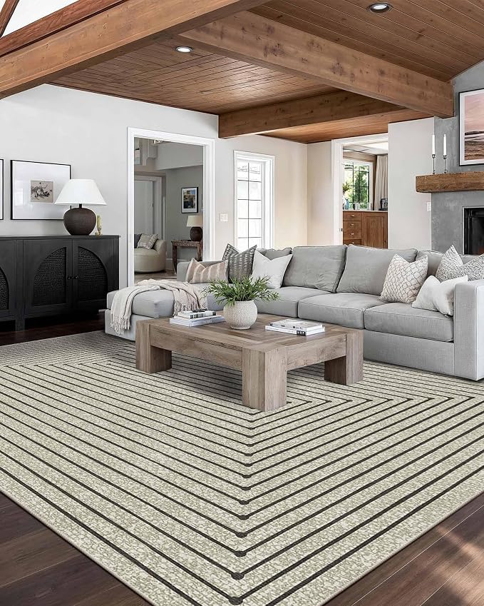 Latte&Fog 9x12 Area Rug for Living Room, Extra Large Beige Modern Abstract by LatteFog