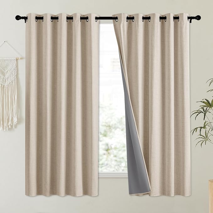 NICETOWN Oatmeal Vintage Open Linen Weave Flax Thermal Curtains, 100% Blackout - Image 2