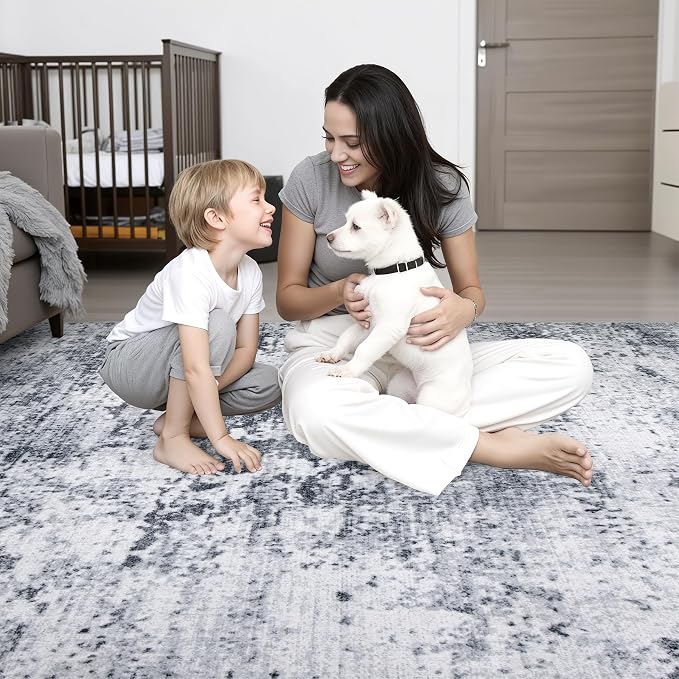 10x12 Area Rug Living Room Rug: Washable Modern Abstract Soft Thin Rug Indoor - Image 7