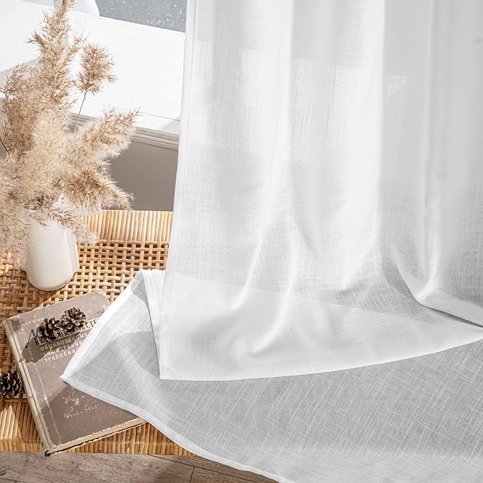 MIULEE White Linen Curtains 86 Inch Long 2 Panels - Image 7