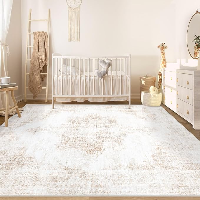 Area Rug 5x7 Vintage Rug: Washable Living Room Rugs Retro Medallion Distressed - Image 3