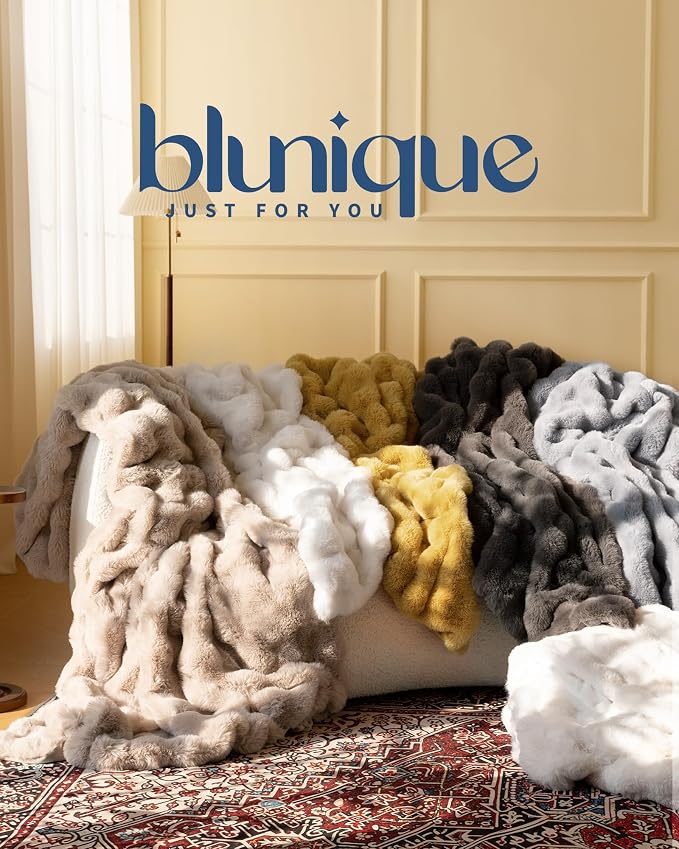 Ultra Soft Cozy Faux Fur Throw Blanket, Fuzzy Plush Thick Bubble Blanket - Image 9