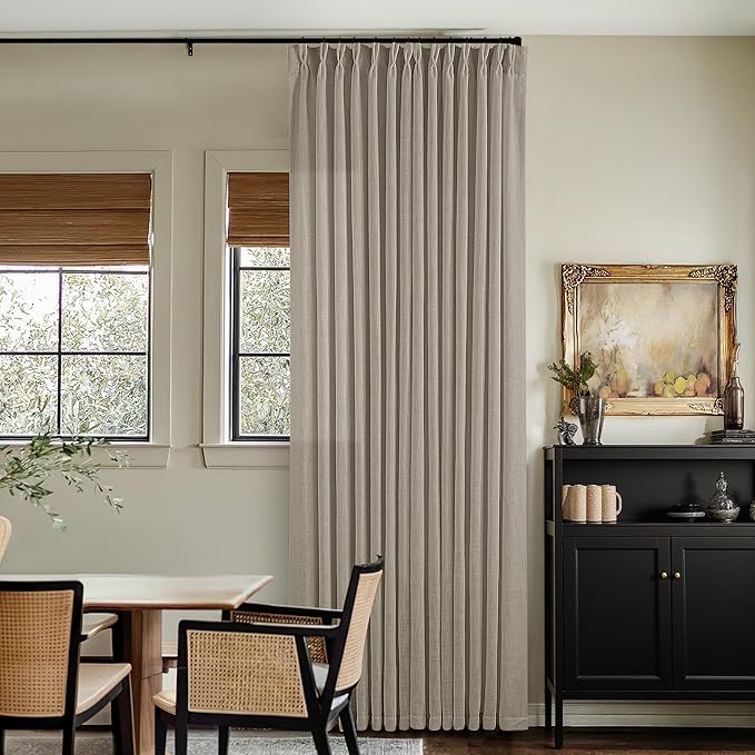 Burlywood Birch Linen Pinch Pleated Curtains 132 Inches Long | Thick Flax by Twodrapes
