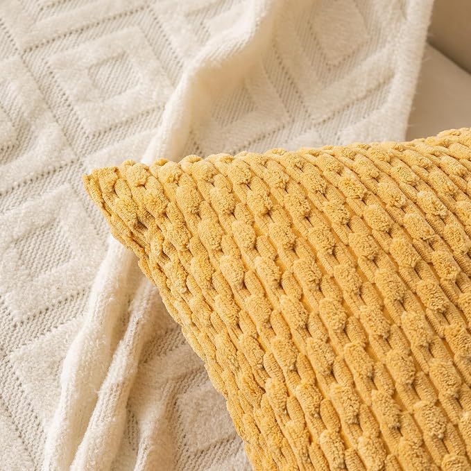 Set of 4 Yellow Olive Aqua Decorative Throw Pillow Covers 20x20 Inch Corduroy - Image 6