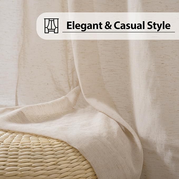 FMFUNCTEX Linen Sheer Curtains for Bedroom, Taupe Curtains 84 inches Long for - Image 8