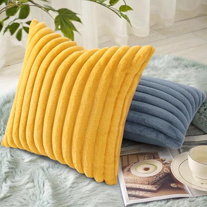 decorUhome Summer Cozy Faux Fur Throw Pillow Covers 16x16 Set of 2 Decorative - Image 4