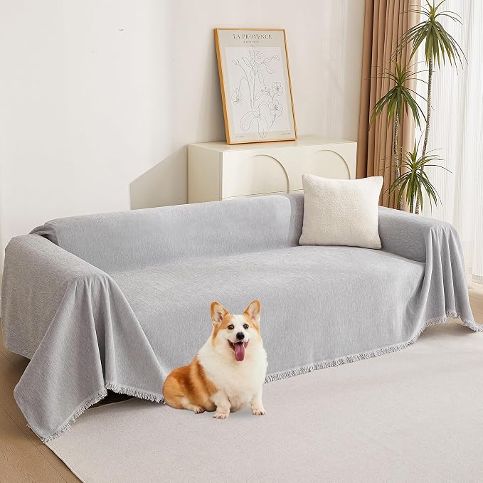 MYSKY HOME Light Gery Chenille Sofa Cover by MYSKYHOME