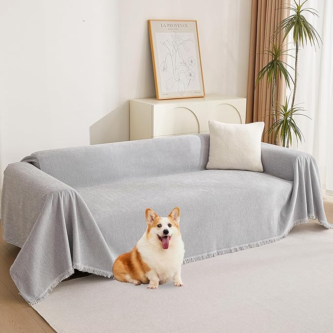 MYSKY HOME Light Gery Chenille Sofa Cover by MYSKYHOME