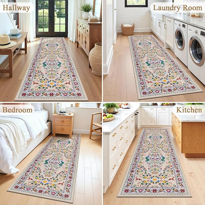 HEBE Washable Hallway Runner Rug 2'x 8' Non Slip Kitchen Rugs Runner, Low Pile - Image 7