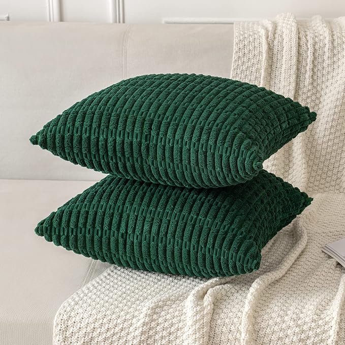 MIULEE Pack of 2 Dark Green Corduroy Decorative Pillow Covers 20x20 Inch Soft - Image 3