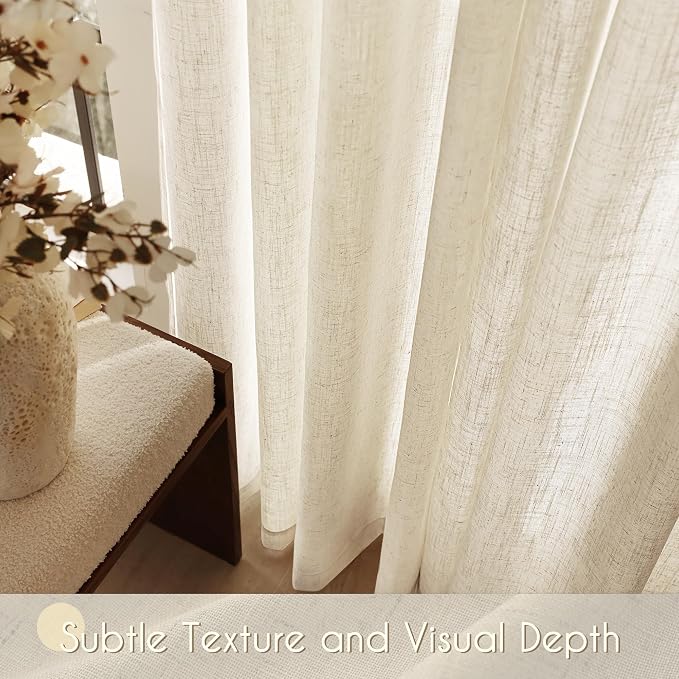 Faux Linen Beige Curtains 94 inches Long - Image 4