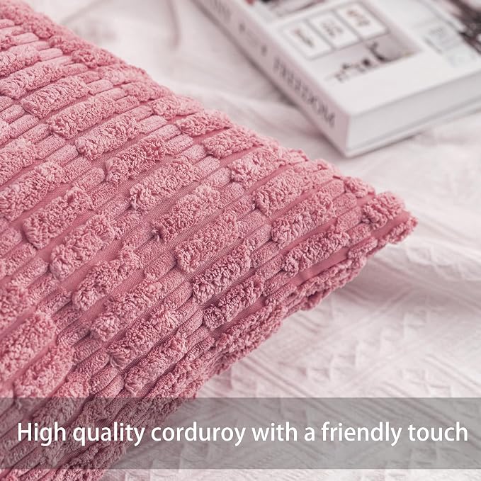 Pack of 2 Corduroy Decorative Throw Pillow Covers 12x24 Inch Soft Striped - Image 2