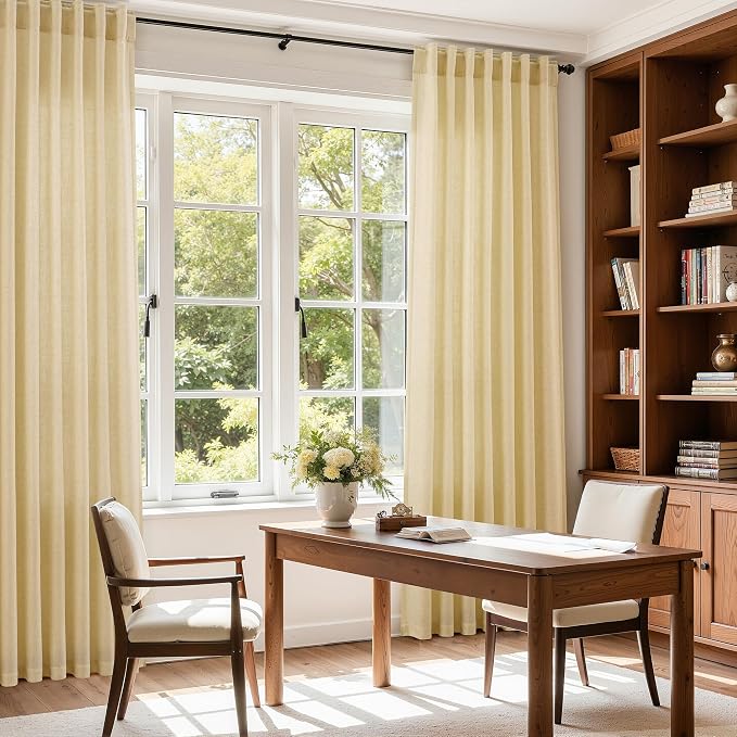 Nanspring Cream Yellow Linen Curtains 84 Inch Length - Image 6