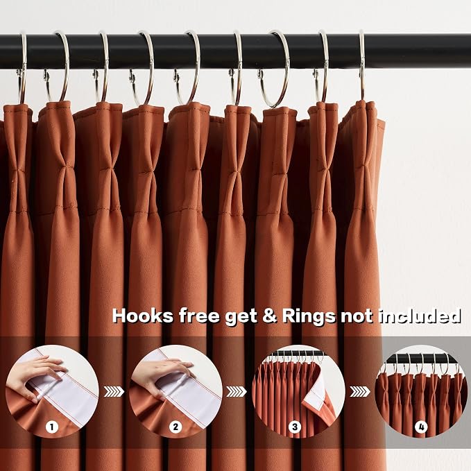 Burnt Orange Blackout Pleated Curtains Short 2 Panels Set 45 Inch Length - Image 2