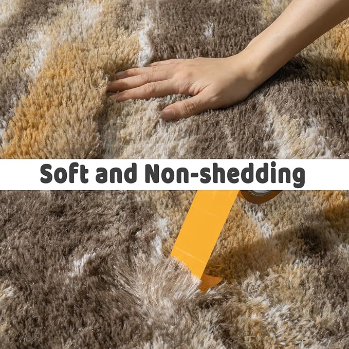 Soft Runner Rugs for Bedroom Hallways, 2x6 Abstract Brown Fluffy Shag Throw - Image 5