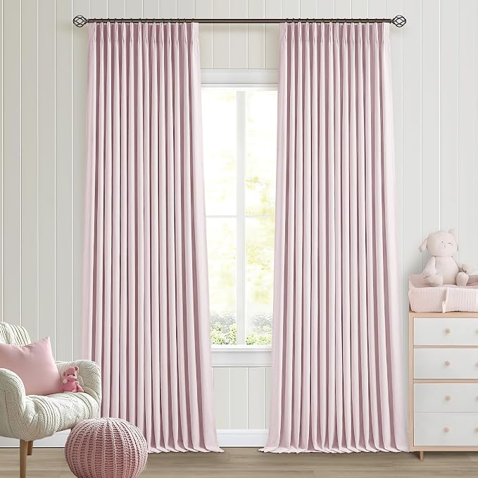 Light Pink Pinch Pleated Linen Blackout Curtains 90 Inches Long - Image 9