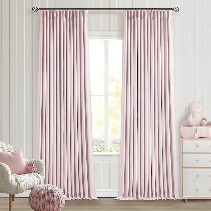 Light Pink Pleat Linen Blackout 102 Inch Curtains by Twodrapes
