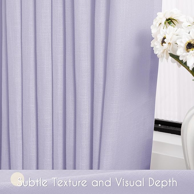 Lavender Semi Sheer Linen Curtains 96 Inches Long 2 Panels Set - Image 4
