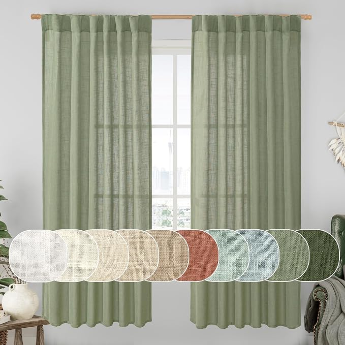 LAMIT Sage Green 72 inch Linen Curtains by LAMIT