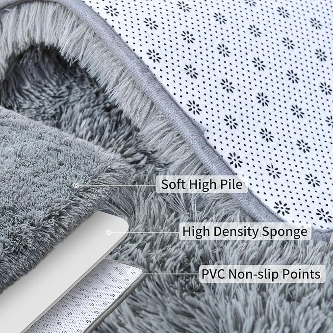 Fluffy Shag Runner Rugs for Bedroom Hallways, 2x8 Grey Long Soft Throw Area Rug - Image 6