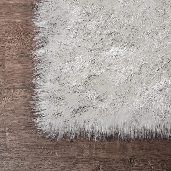 Latepis Faux Fur White with Grey Tips 2x8 Runner Rug - Image 6