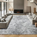 ONASAR 8x10 Area Rugs for Living Room, Tie-Dyed Light Grey Large Fluffy Shag by ONASAR