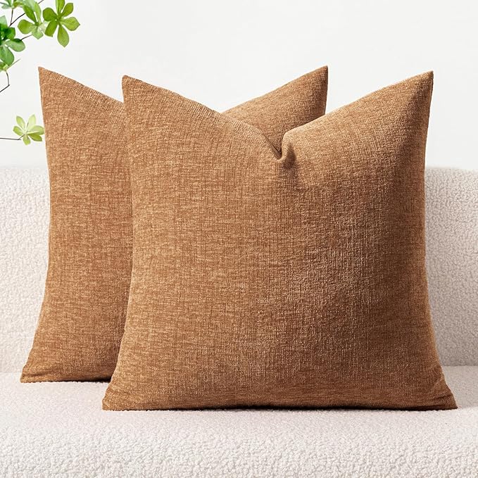 MIULEE Pack of 2 Brown Throw Pillow Covers 20x20 Inch Soft Chenille Pillow by MIULEE