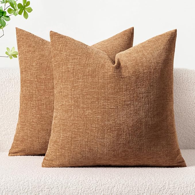 MIULEE Pack of 2 Brown Throw Pillow Covers 18x18 Inch Soft Chenille Pillow by MIULEE