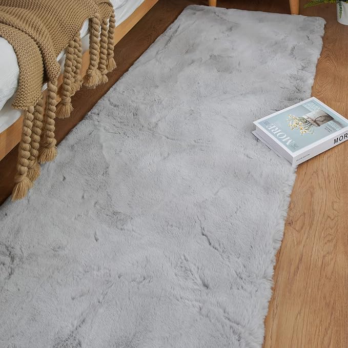 ORINOVA Fuzzy Grey Fluffy Washable Runner Rugs - Image 3