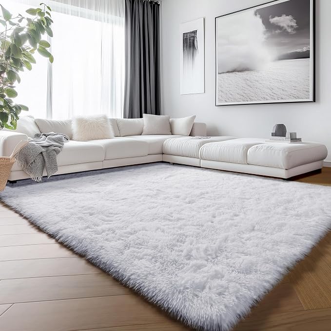 ONASAR White 6x9 Area Rugs for Living Room Bedroom, Large Fluffy Bedside Throw by ONASAR