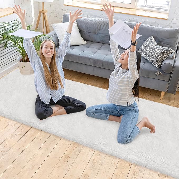 Runner Rug for Bedroom White 2x10ft Fluffy Area Rug Bedside Runner Rug for Kids - Image 2