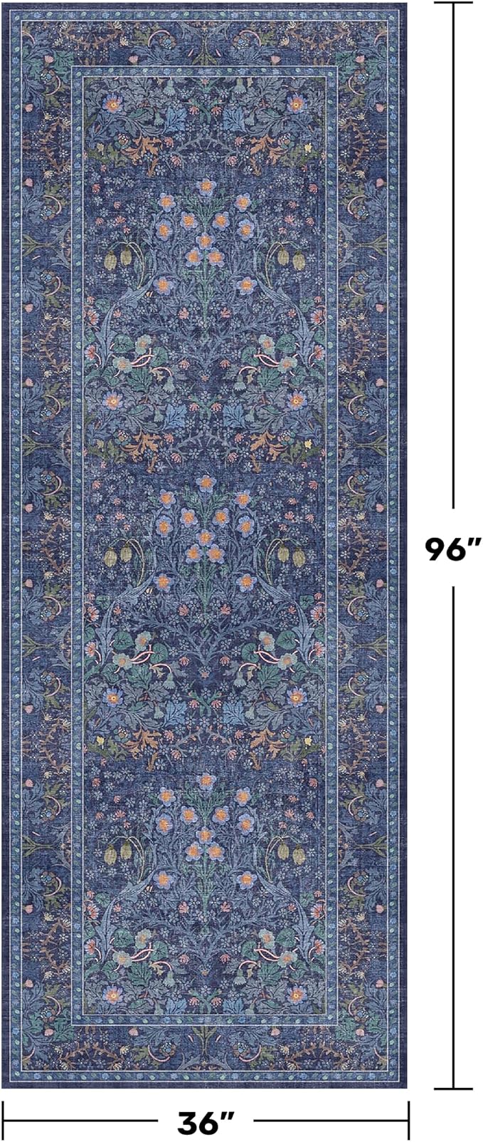 Dark Blue 3x8 Wide Hallway Runner Rugs Indoor Non Slip, 8ft Oriental Washable - Image 2