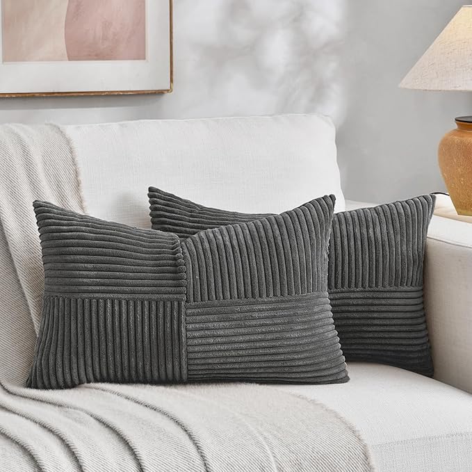 Fancy Homi 2 Packs Dark Gray Lumbar Decorative Throw Pillow Covers 16x26 Inch by Fancy+Homi
