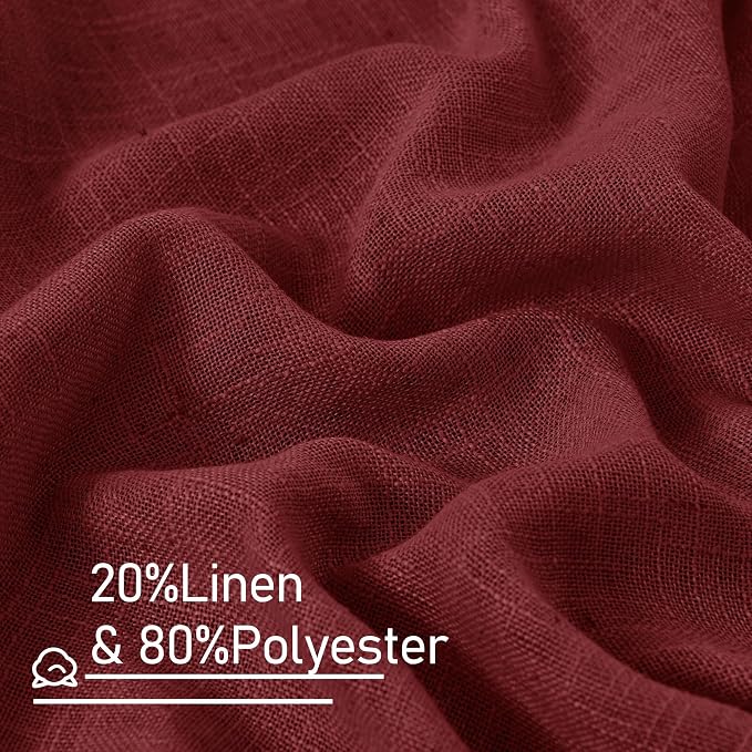 LAMIT Burgundy Red Linen Curtains 48 Inch Length 2 Panels, Light Filtering Semi - Image 3