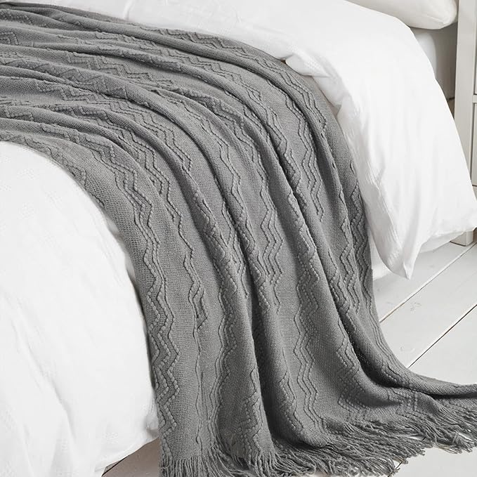 BOURINA Greyish Throw Blanket 50x60 Inches Throw Textured Solid Soft Sofa Couch - Image 4