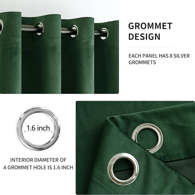 MIULEE Christmas 90 Inches Velvet Curtains Emerald Green Elegant Grommet - Image 2