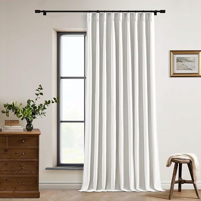 Beige White Pinch Pleated Blackout Linen 96 Inch Long Curtains 60 Inch Wide | by Twodrapes