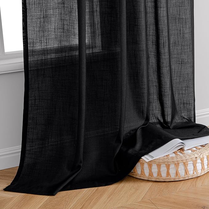 MIULEE Black Linen Curtains 84 Inch Length 2 Panels - Image 7