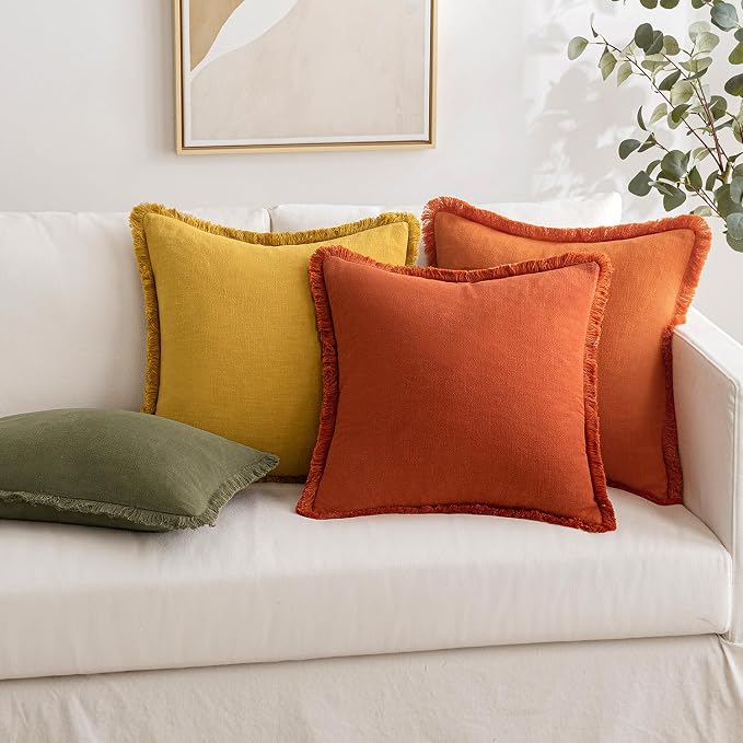 MIULEE Decorative Throw Pillow Covers Neutral Linen Fringe Throw Pillows Euro - Image 7