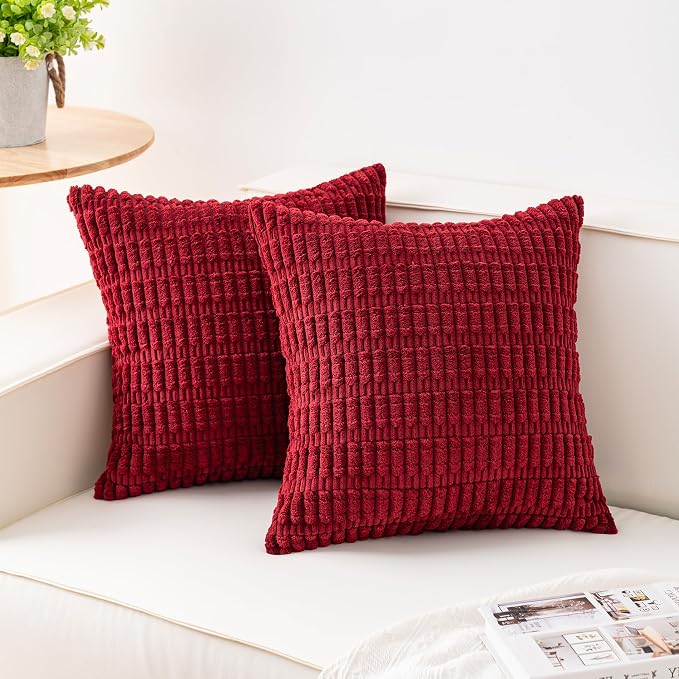 Pack of 2 Corduroy Decorative Throw Pillow Covers 22x22 Inch Soft Striped by Unknown