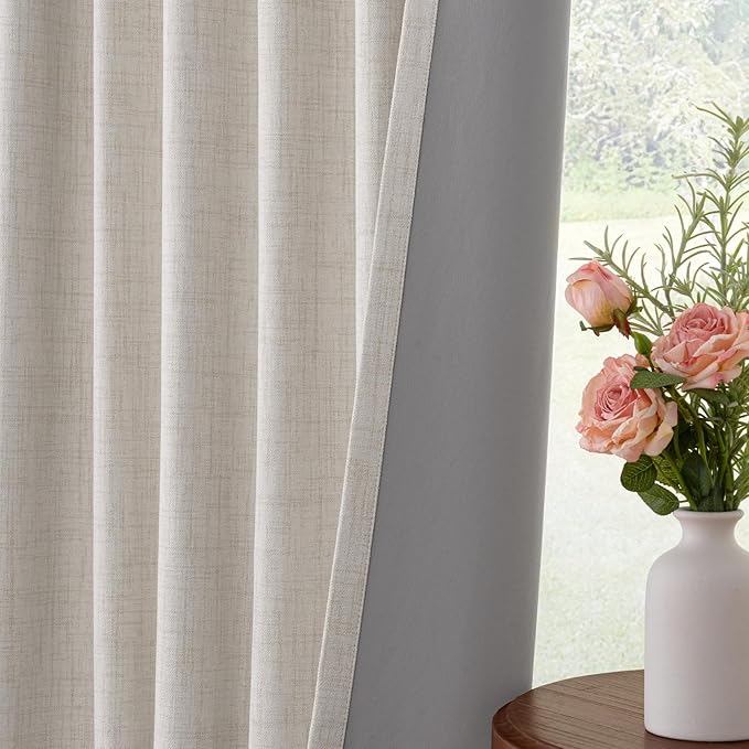 INOVADAY Linen Textured 100% Blackout Sliding Door Curtains 102x108 Beige | 1 - Image 7