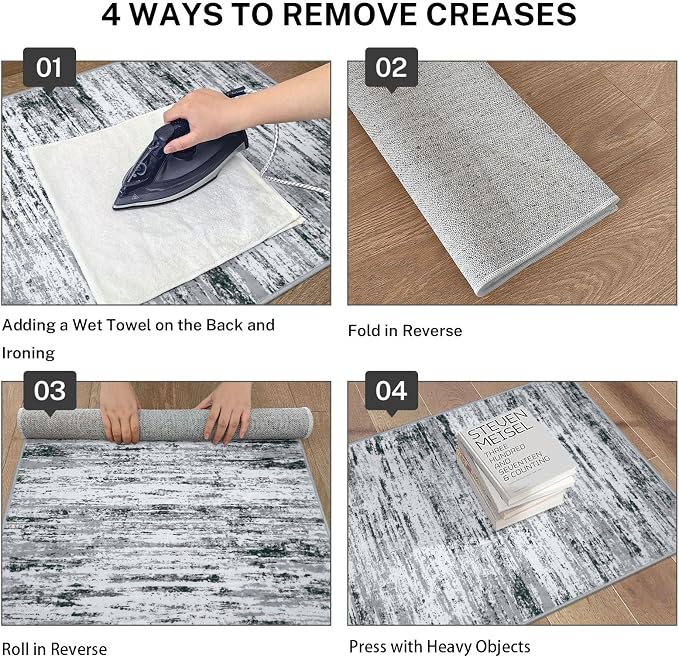 Lansny Modern Abstract Bedroom Runner Rug 2x7, Non-Slip Soft Thin Faux Wool Mat - Image 4