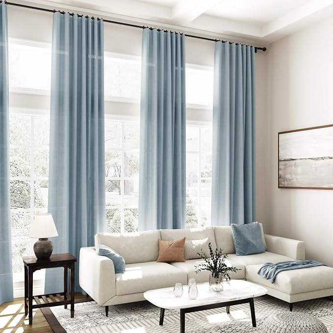 Extra Long Light Blue Linen Curtains 120 Inch - Image 7