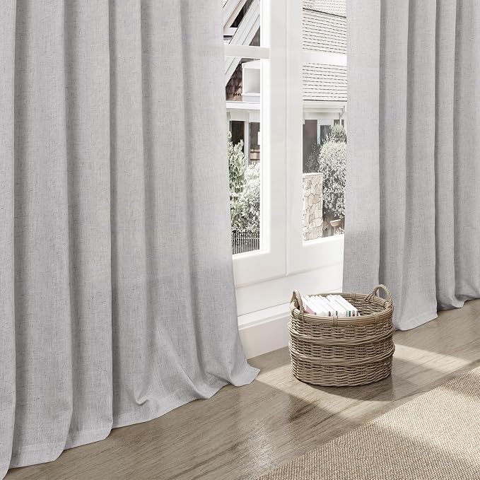 Grey Linen Curtains 108 Inches Long 2 Panels Set - Image 6