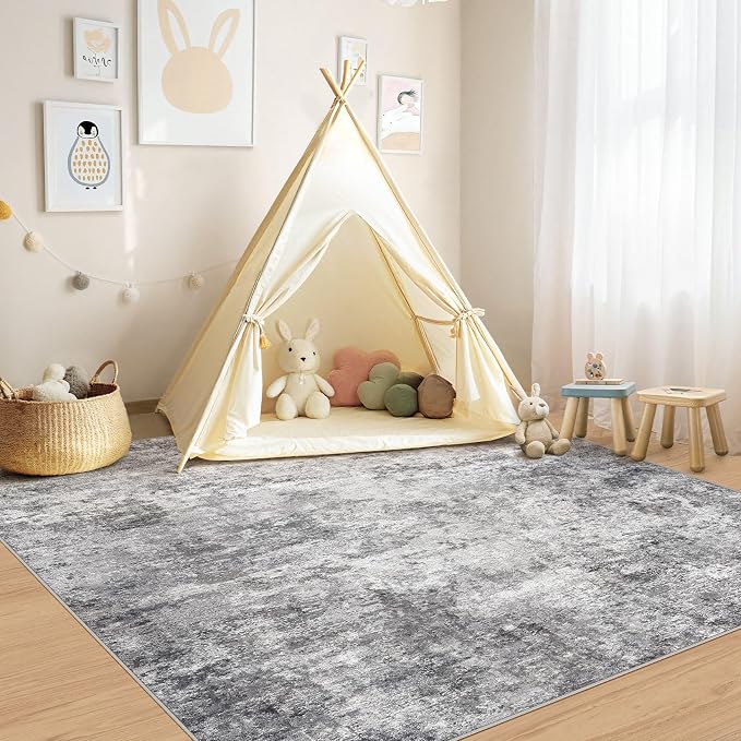 UERMEI Square Area Rugs : Washable 6x6 Neutral Modern Abstract Carpet - Image 7