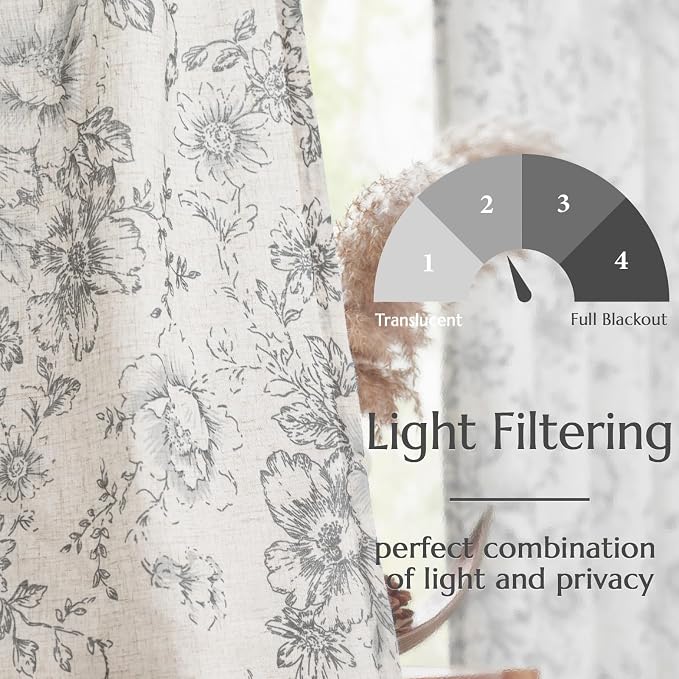 jinchan Linen Blend Curtain Floral Curtains - Image 5