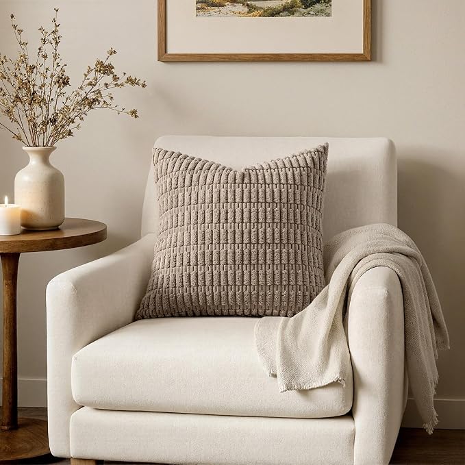 MIULEE Corduroy Decorative Throw Pillow Covers 20x20 Light Brown Pack of 2 | - Image 4