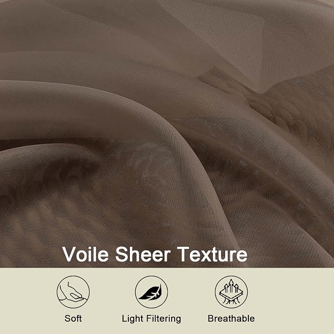 Chocolate Valances for Windows, Sheer Curtains 14 Inch Length 2 Pack Kitchen - Image 3