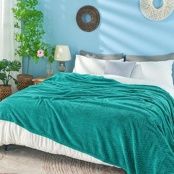 inhand Teal Fleece Twin Blanket, Super Soft Flannel Cozy Blankets - Image 4